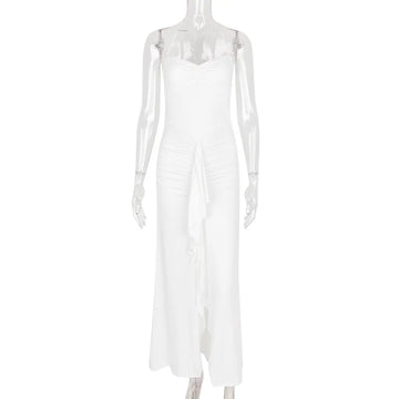 MQTIME  -  Halter Pleated Women's Prom Dress Backless Sleeveless Bandage Gown White Close Fitting Party Skirt Spicy New Arrival In Stock